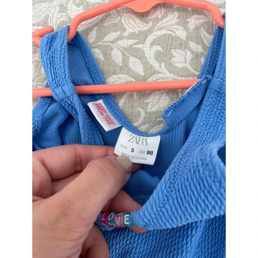 Zara Bathing Suit Girls One Piece Swim Size 3 Blue Smocked 